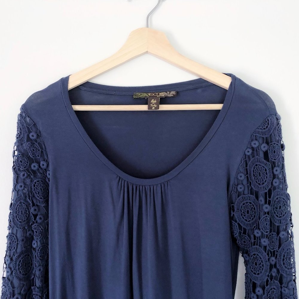 Navy Long Sleeve Lace Top Kische